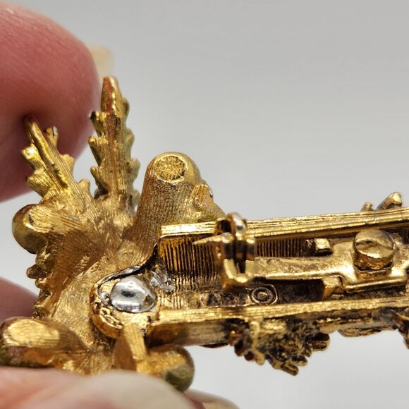 Christmas Candle Pin Red Rhinestone Enamel Brooch Mode-Art Vtg Costume Jewelry - Picture 6 of 6